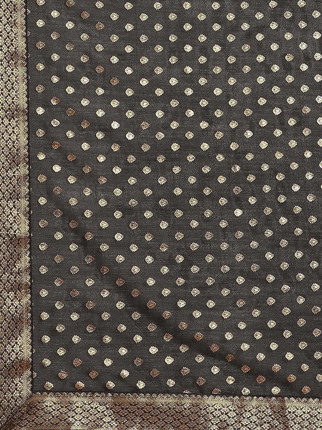 Black Printed Polyester Saree - ShopLibas