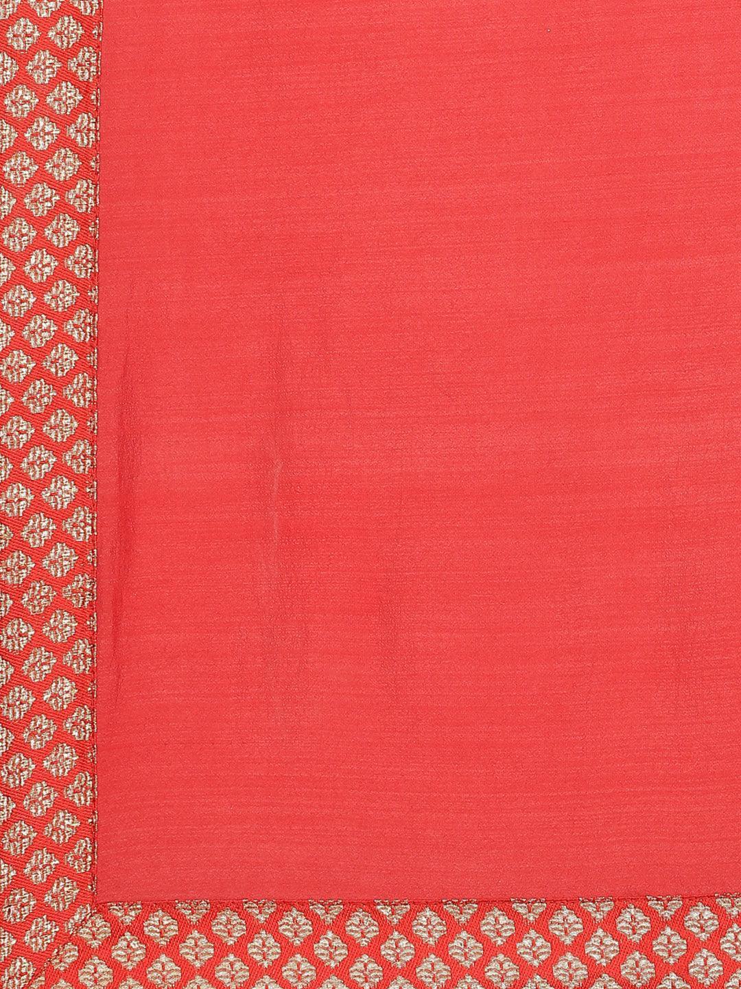 Red Solid Chiffon Saree - ShopLibas