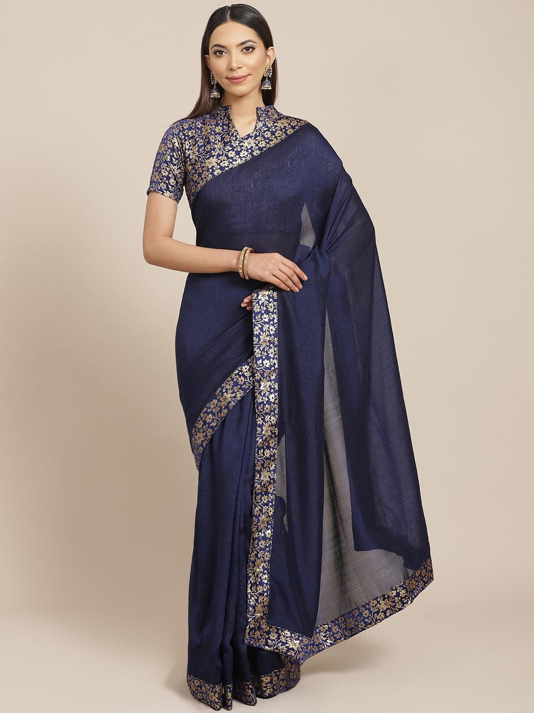 Blue Solid Chiffon Saree - ShopLibas