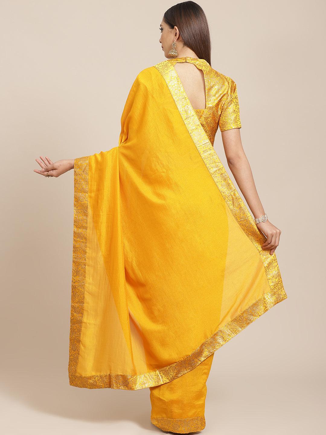 Yellow Solid Georgette Saree - ShopLibas