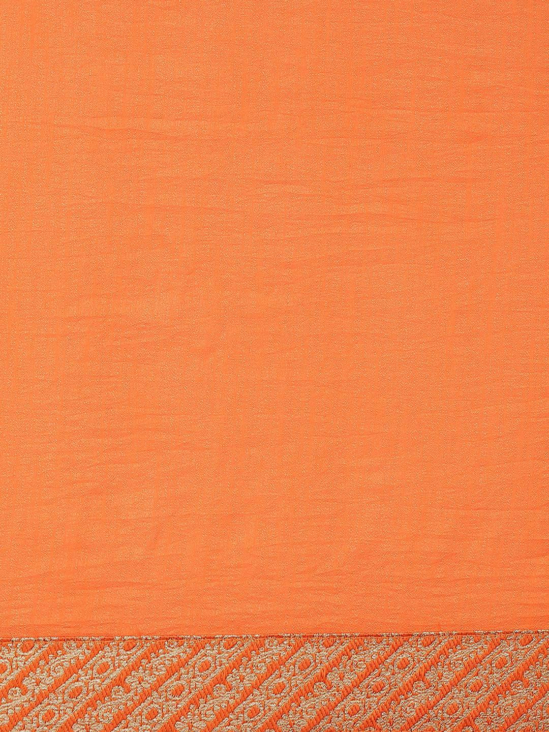 Orange Solid Chiffon Saree - ShopLibas