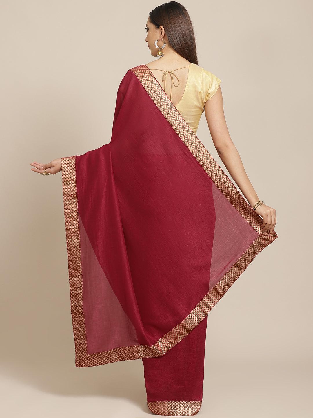 Maroon Solid Chiffon Saree - ShopLibas