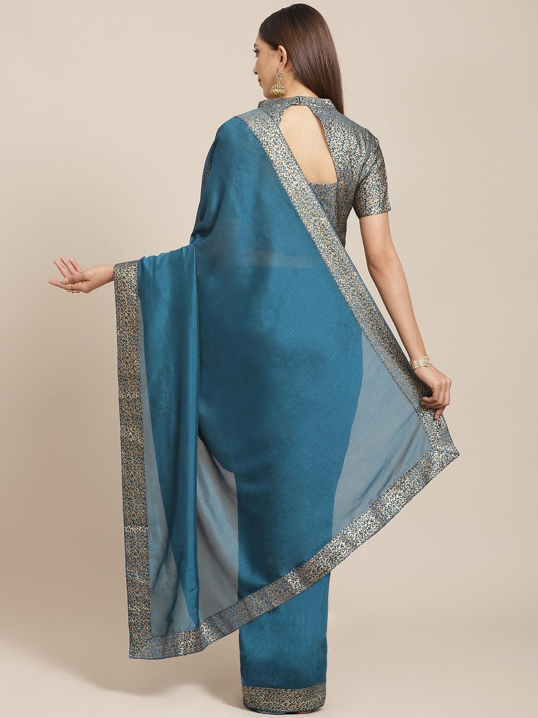 Blue Solid Chiffon Saree - ShopLibas