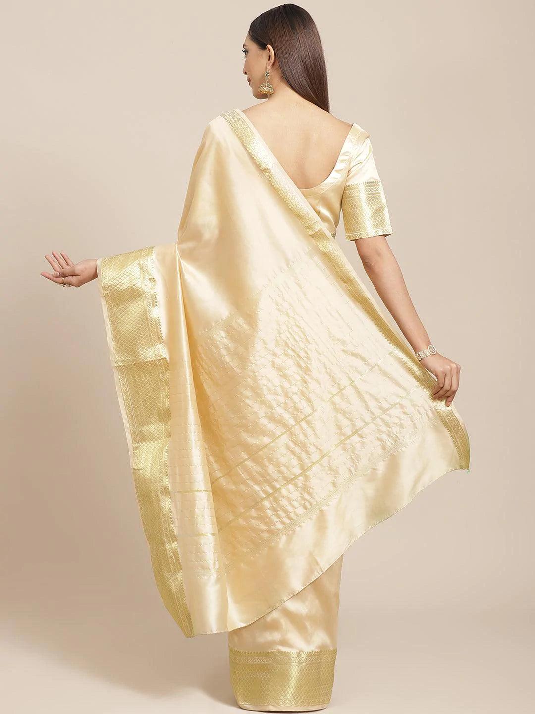 Beige Solid Silk Blend Saree - ShopLibas