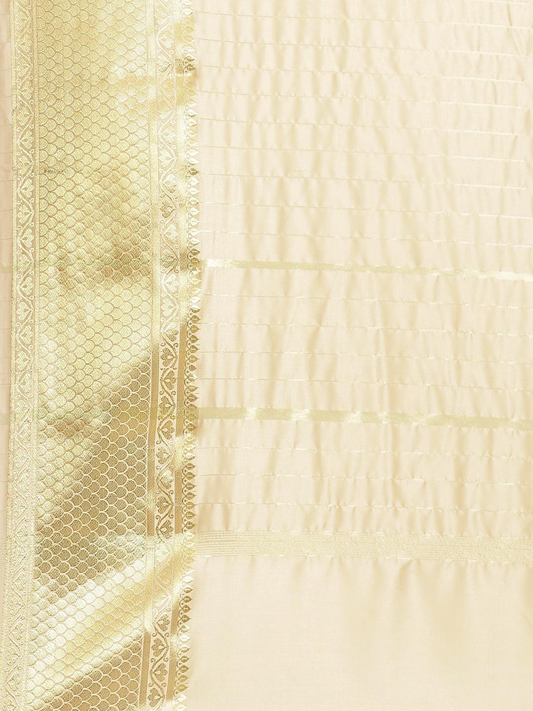 Beige Solid Silk Blend Saree - ShopLibas