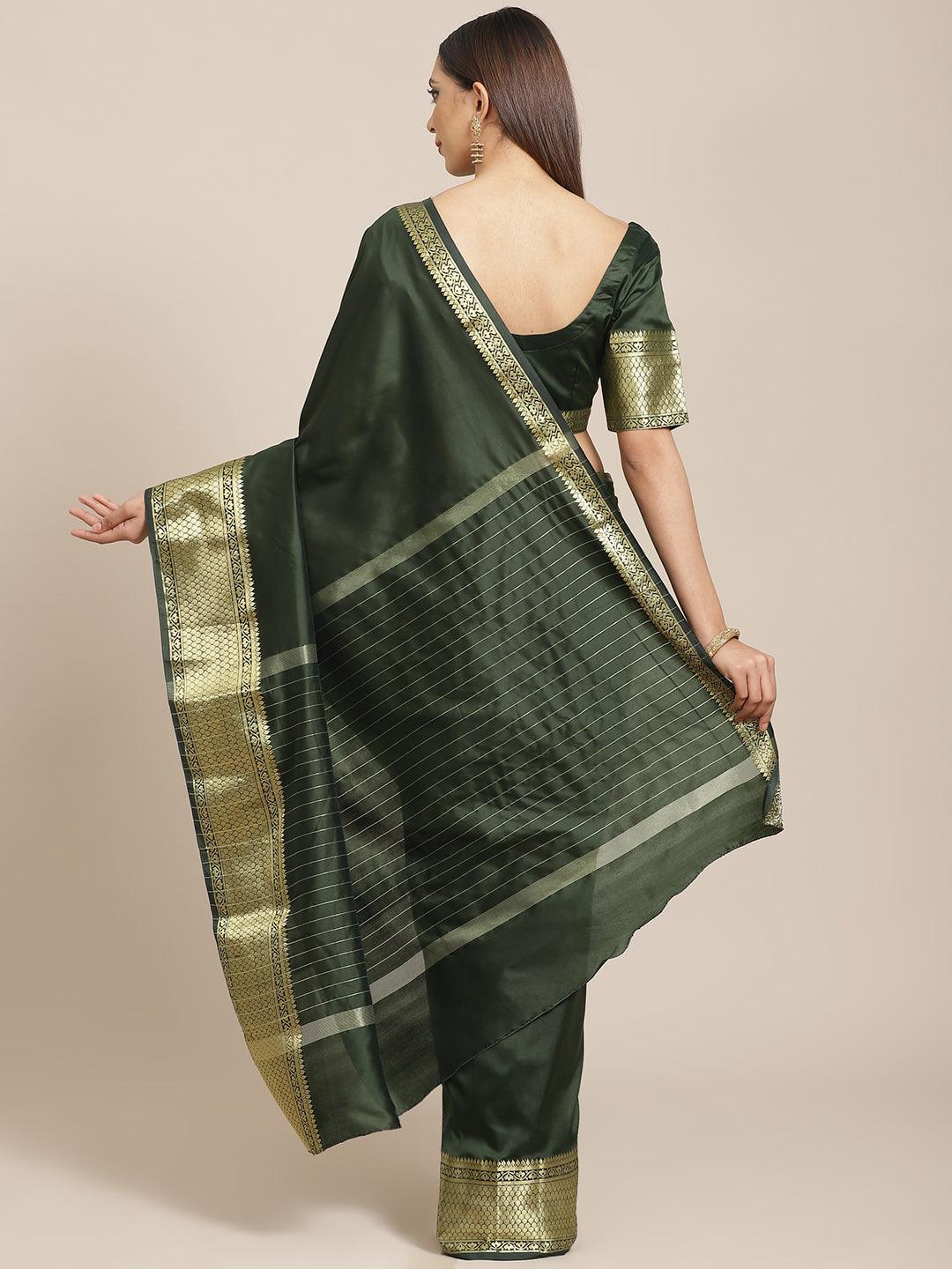 Olive Solid Silk Blend Saree - ShopLibas