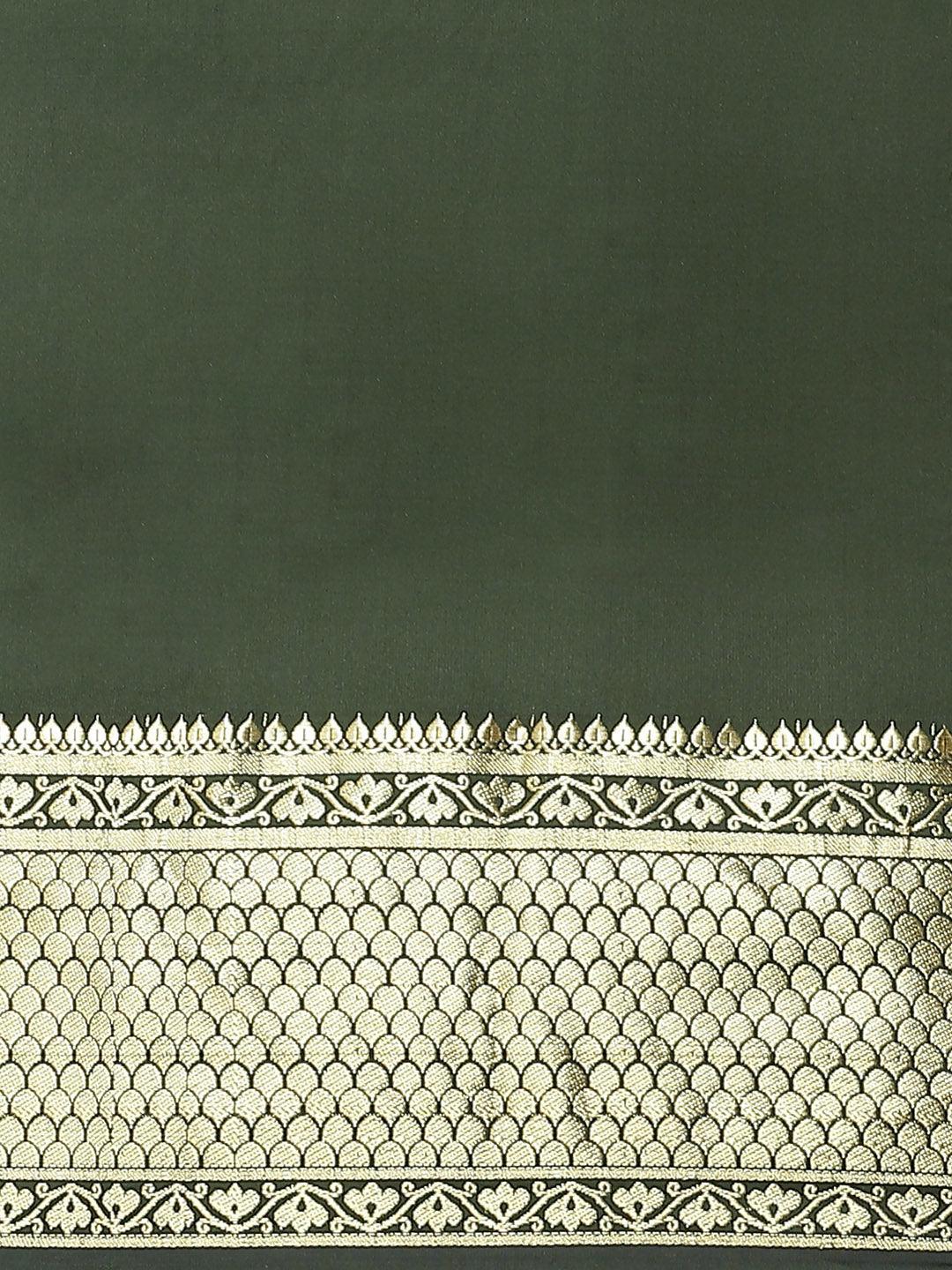 Olive Solid Silk Blend Saree - ShopLibas