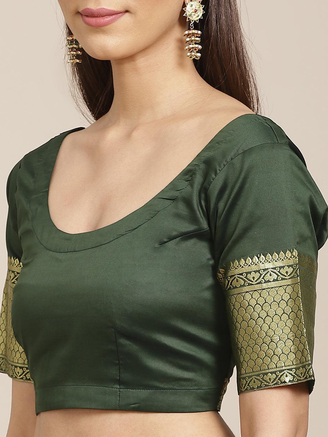 Olive Solid Silk Blend Saree - ShopLibas