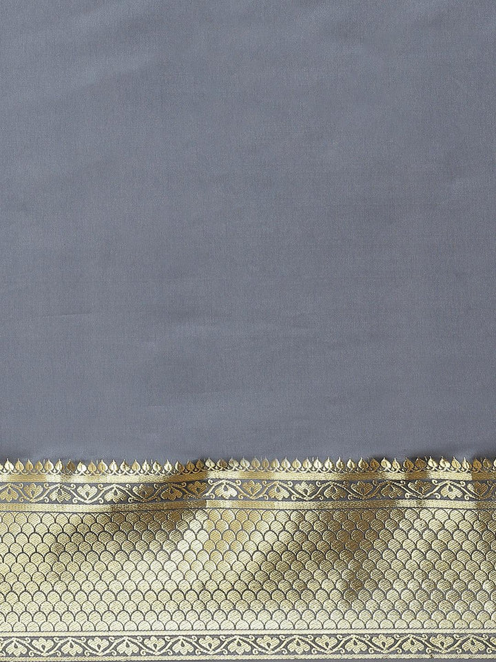 Grey Solid Silk Blend Saree
