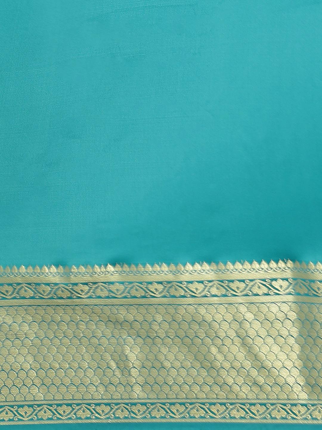 Blue Solid Silk Blend Saree - ShopLibas