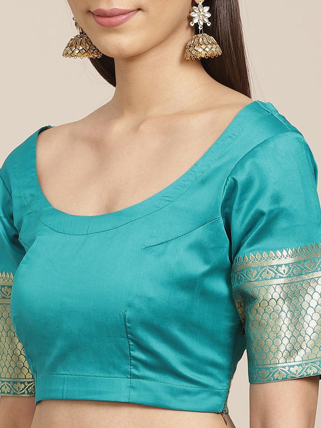 Blue Solid Silk Blend Saree - ShopLibas