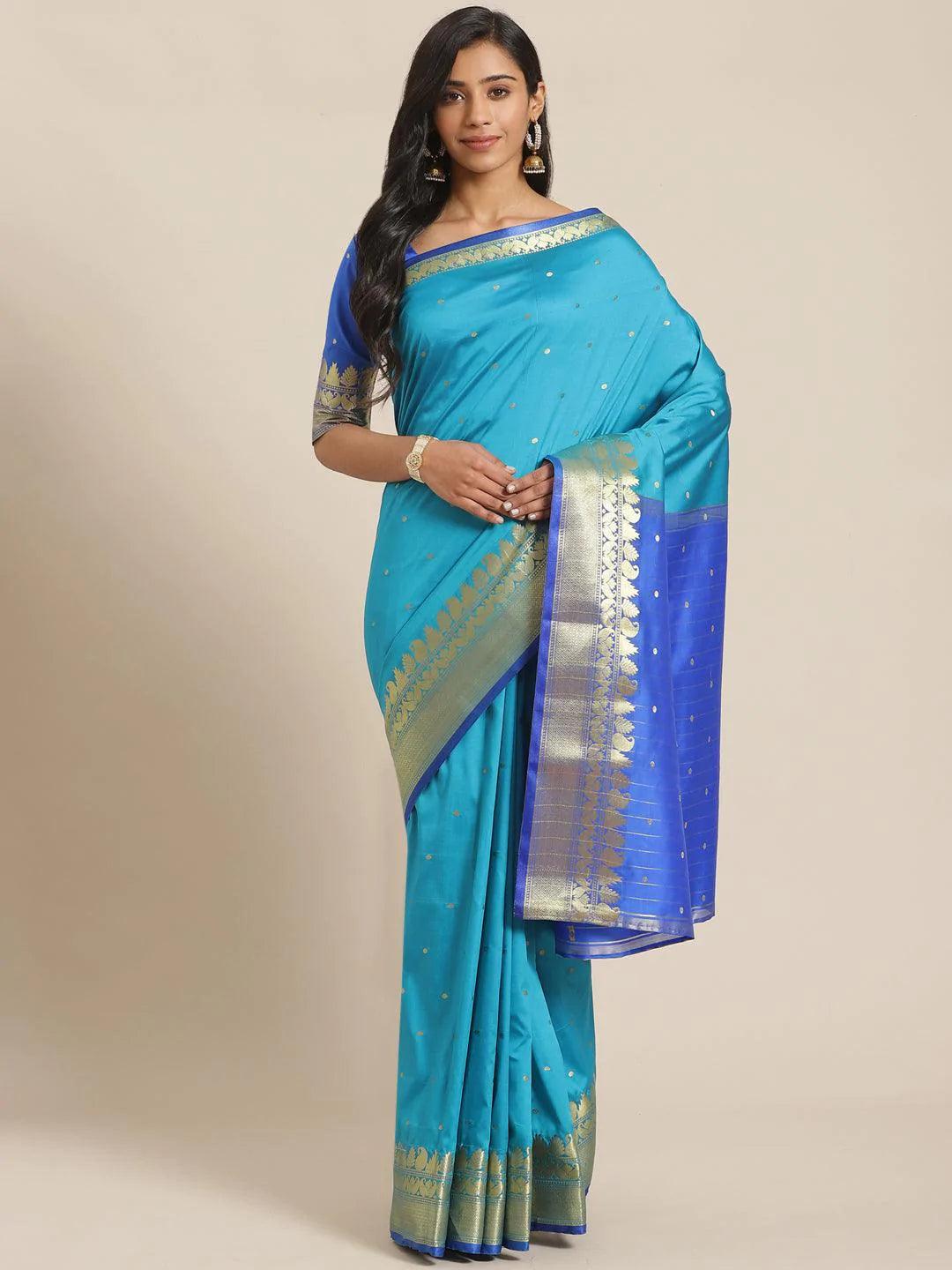 Blue Woven Design Silk Saree - ShopLibas