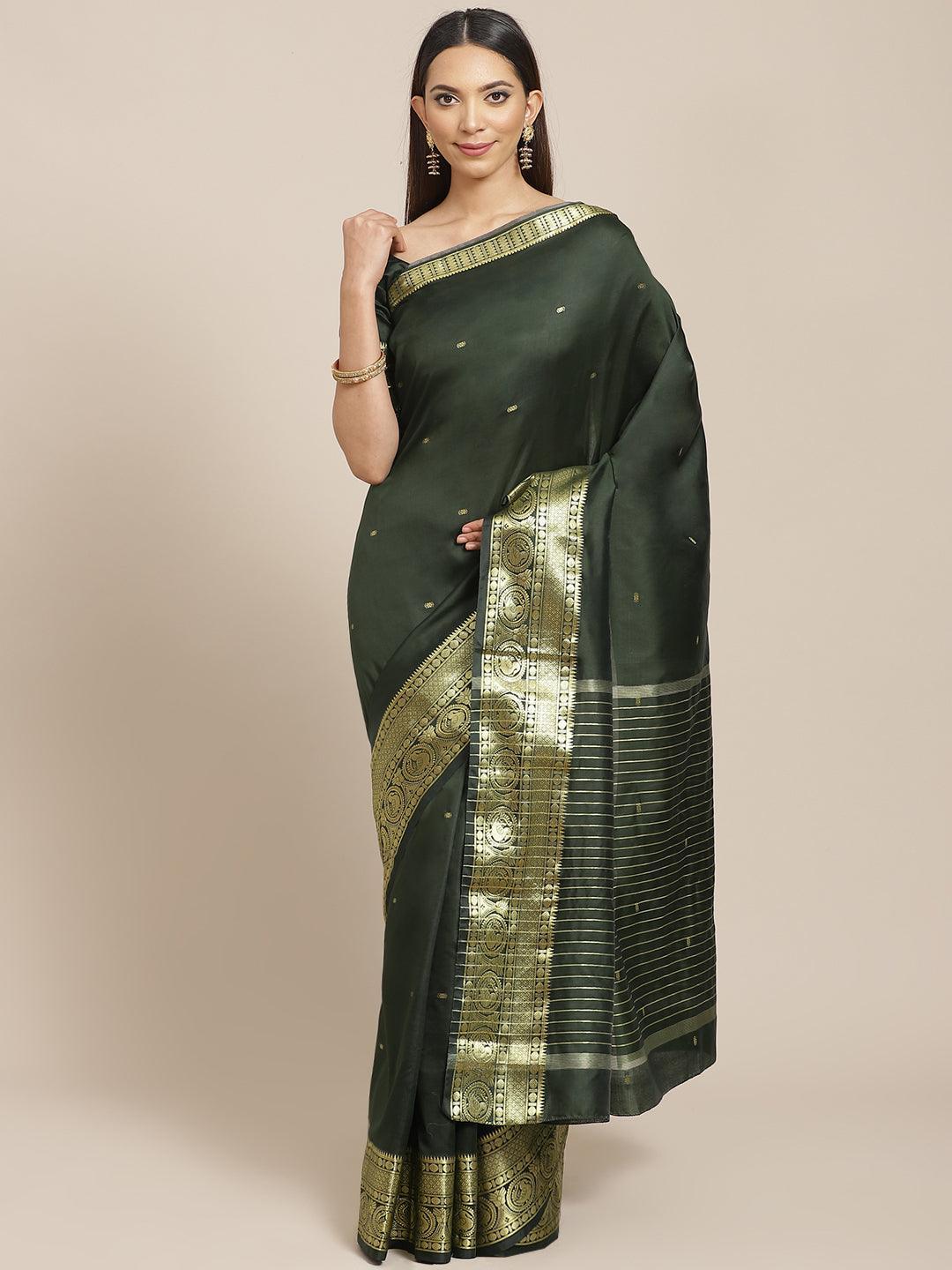 Olive Woven Design Silk Blend Saree - ShopLibas