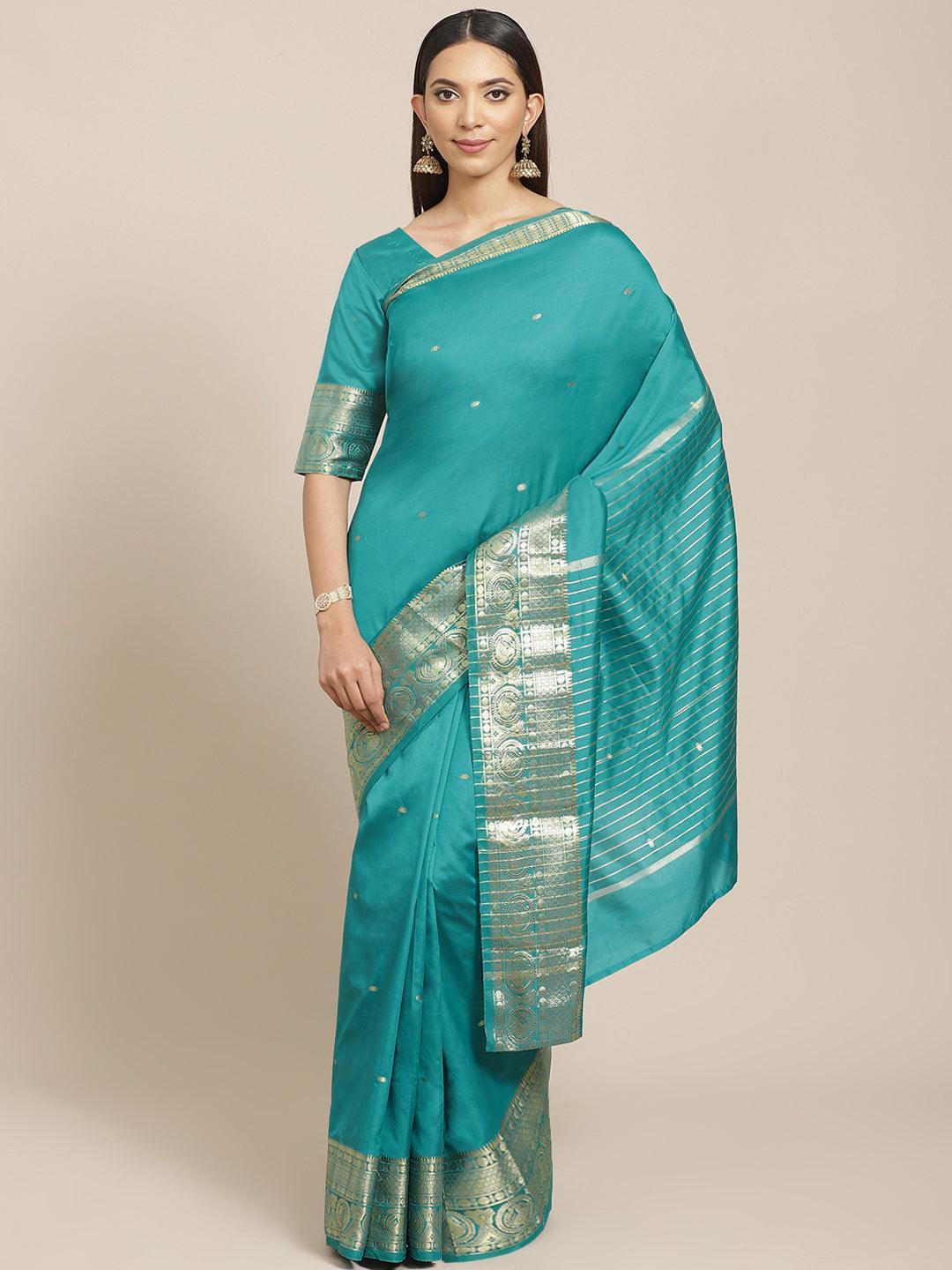 Blue Woven Design Silk Blend Saree - ShopLibas