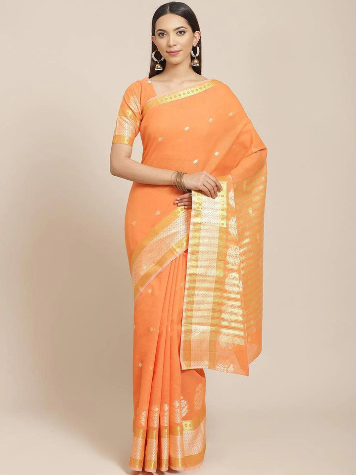 Orange Woven Design Cotton Saree