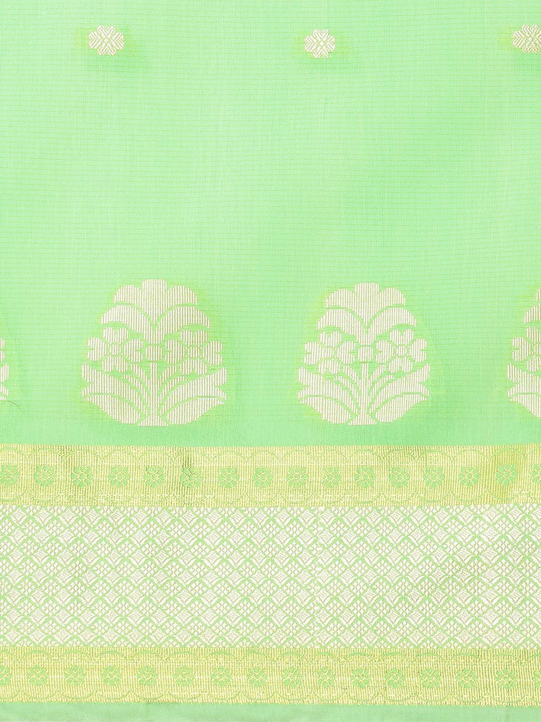 Green Woven Design Cotton Saree - ShopLibas