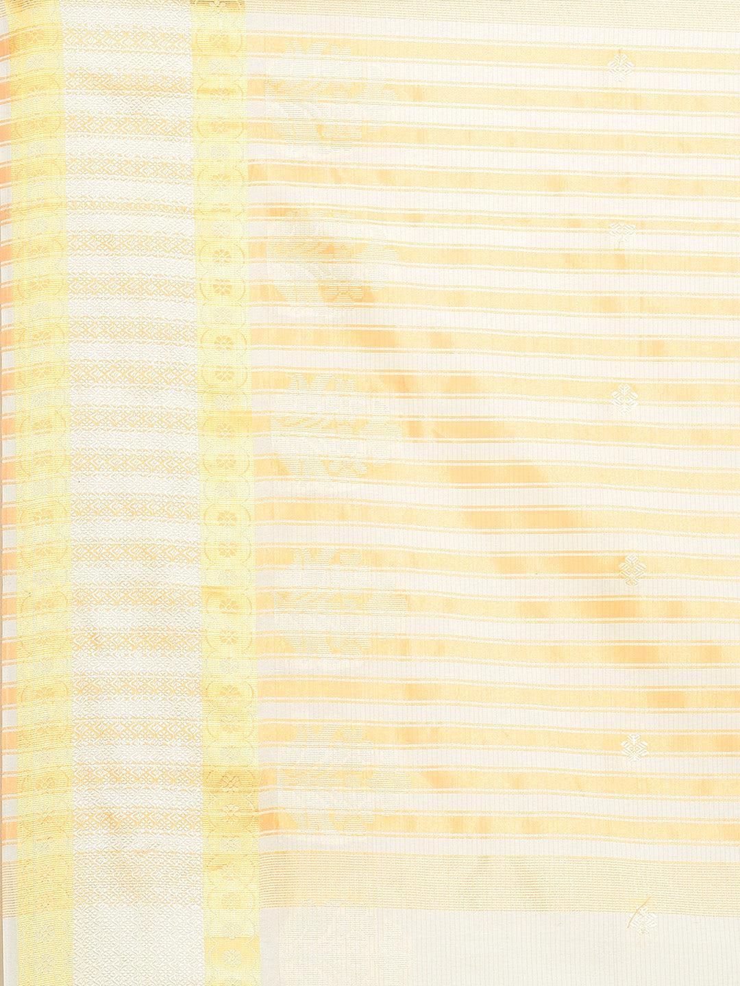 Beige Woven Design Cotton Saree - ShopLibas