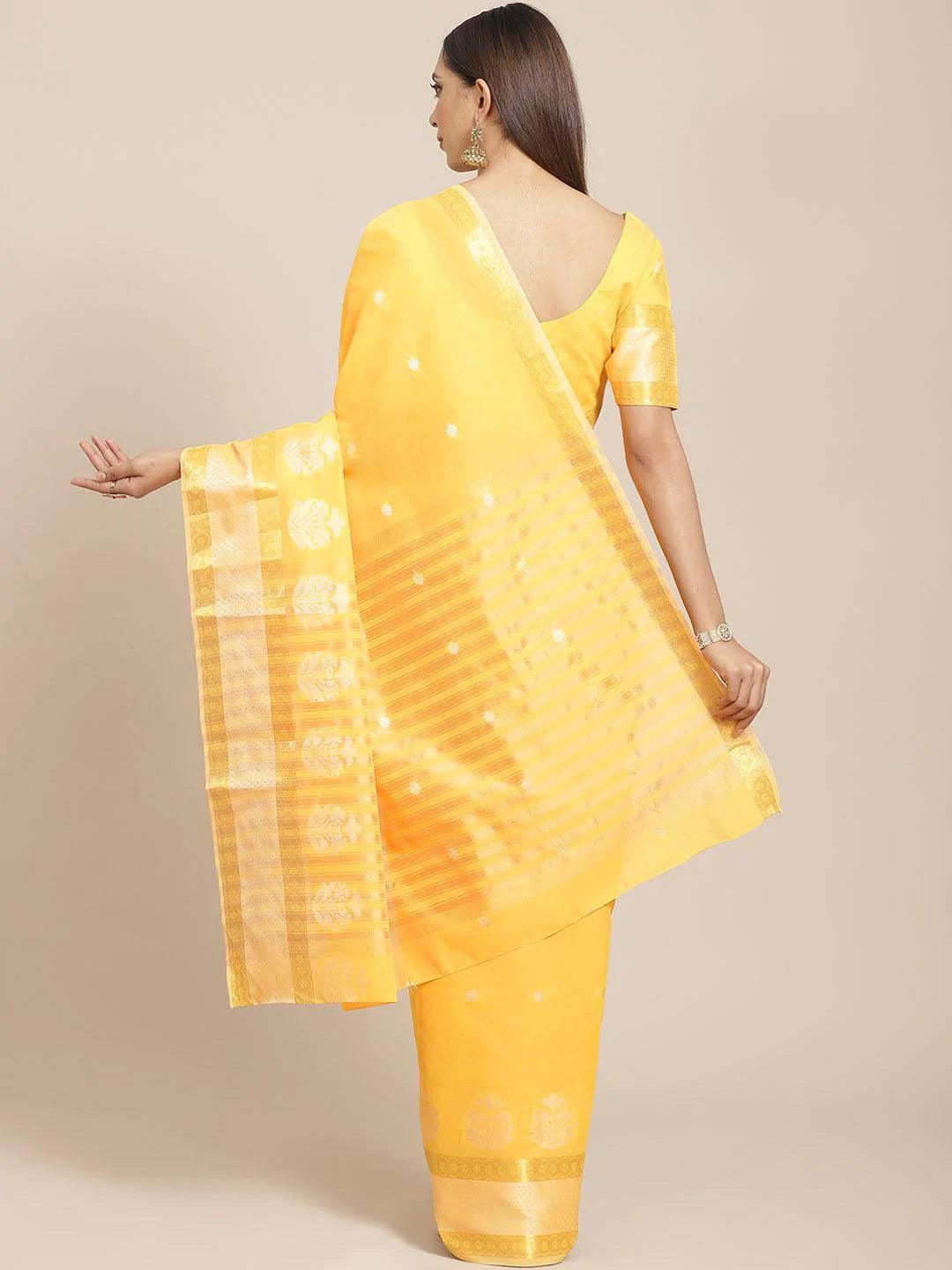 Yellow Woven Design Cotton Saree - ShopLibas