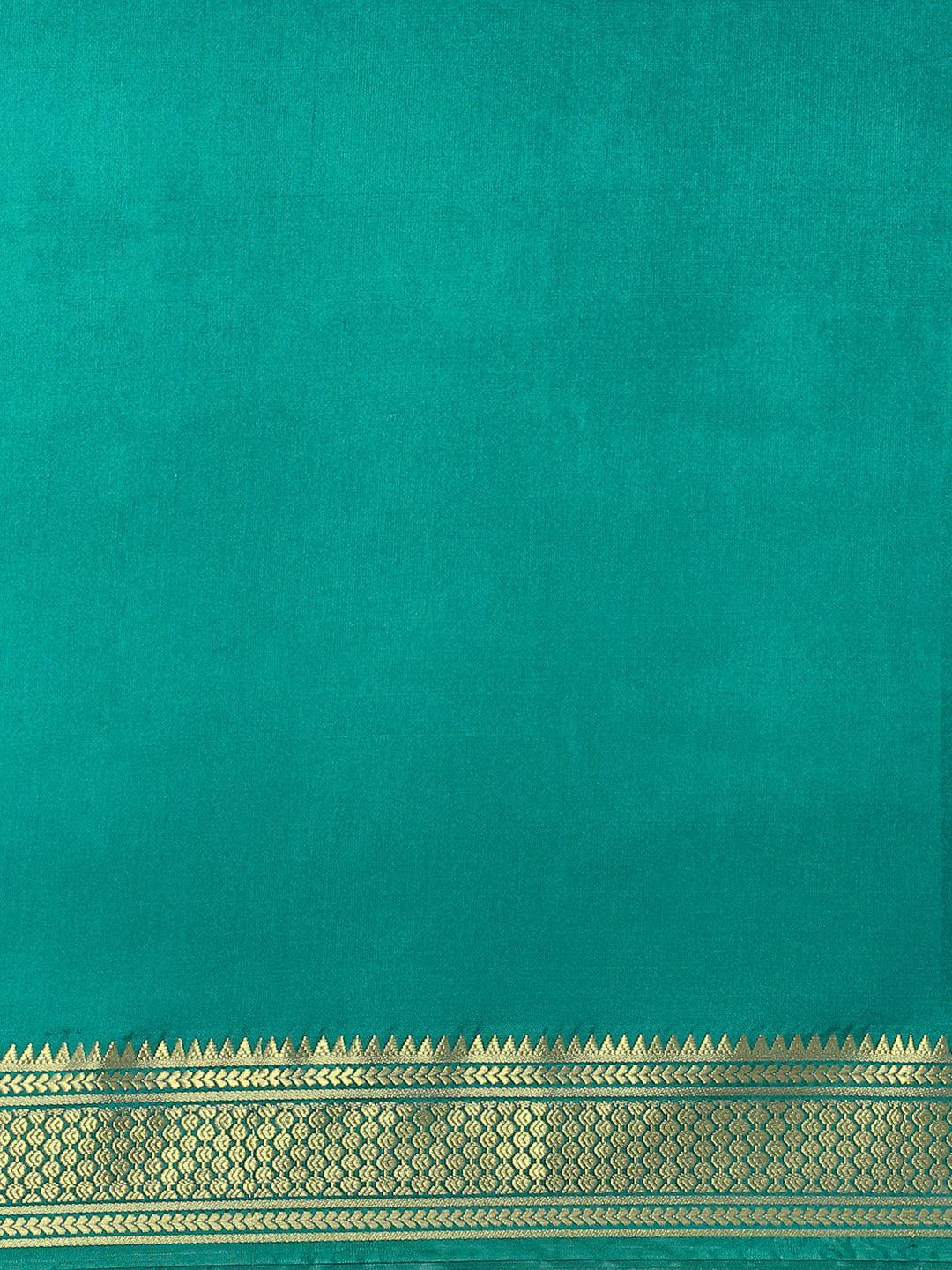 Green Solid Silk Blend Saree - ShopLibas