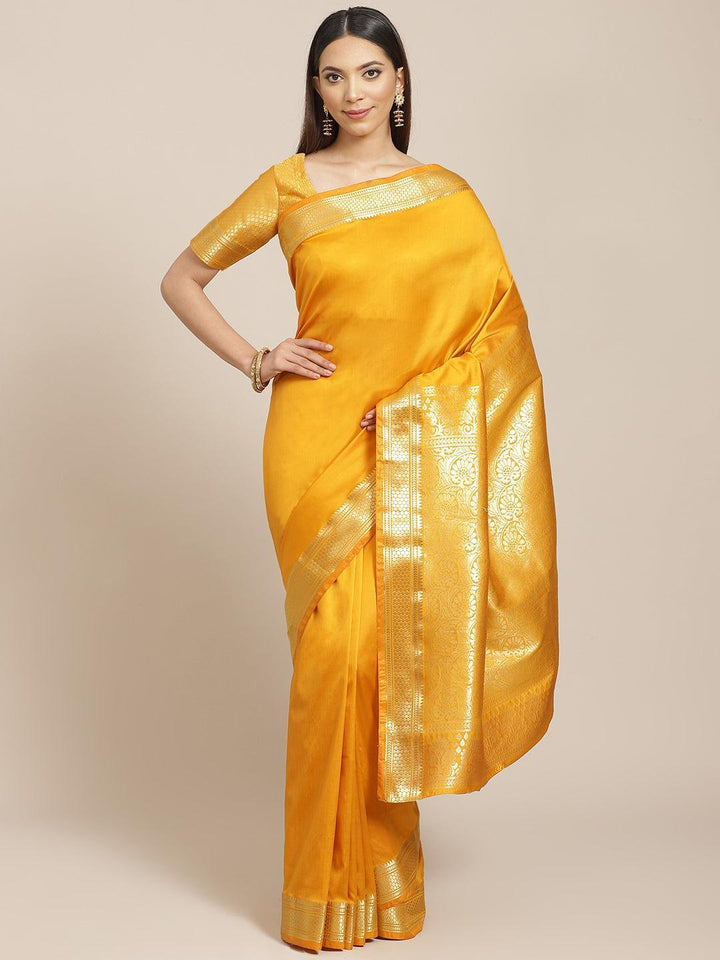 Yellow Solid Silk Blend Saree