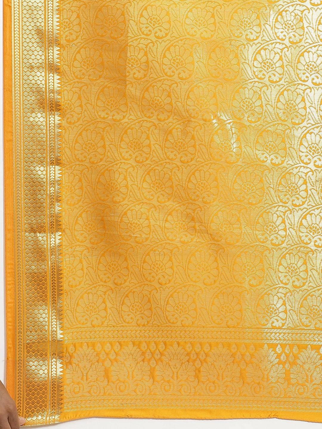 Yellow Solid Silk Blend Saree - ShopLibas