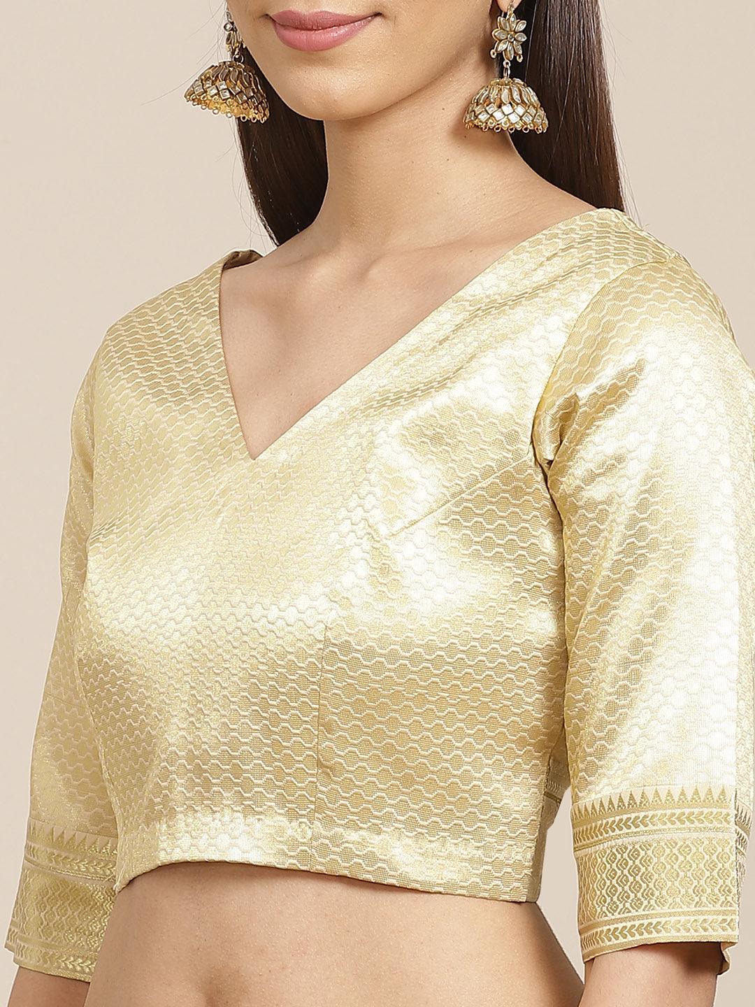 Beige Solid Silk Blend Saree - ShopLibas