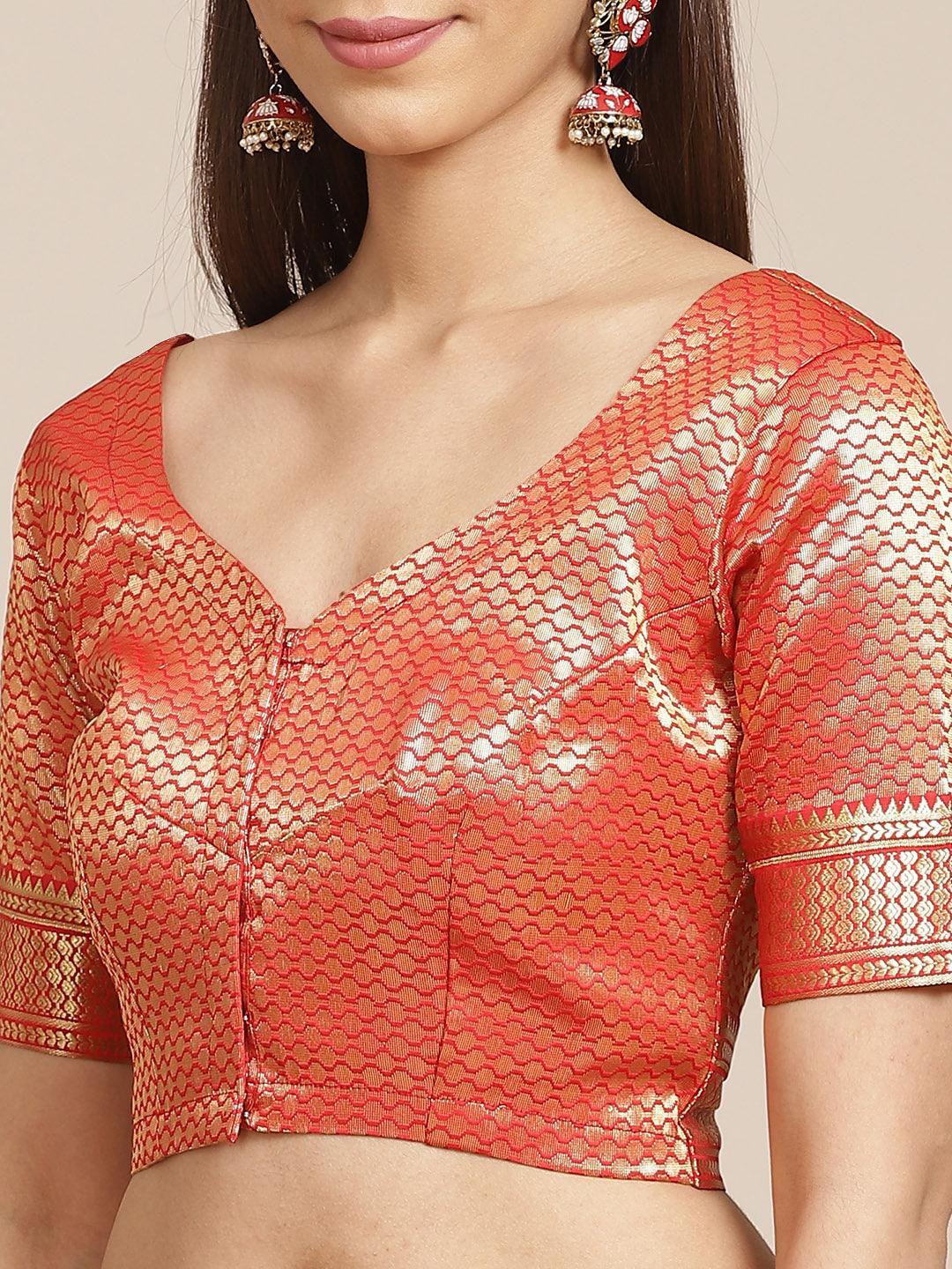 Red Solid Silk Blend Saree - ShopLibas