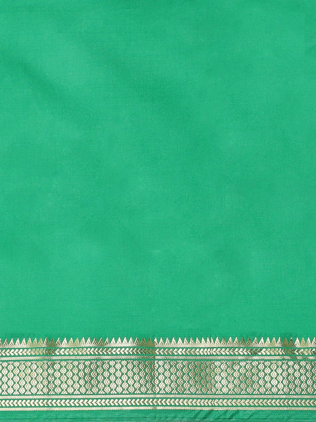 Green Solid Silk Blend Saree - ShopLibas