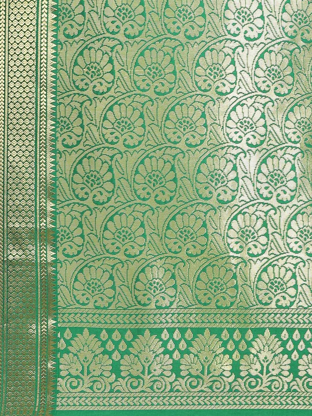 Green Solid Silk Blend Saree - ShopLibas