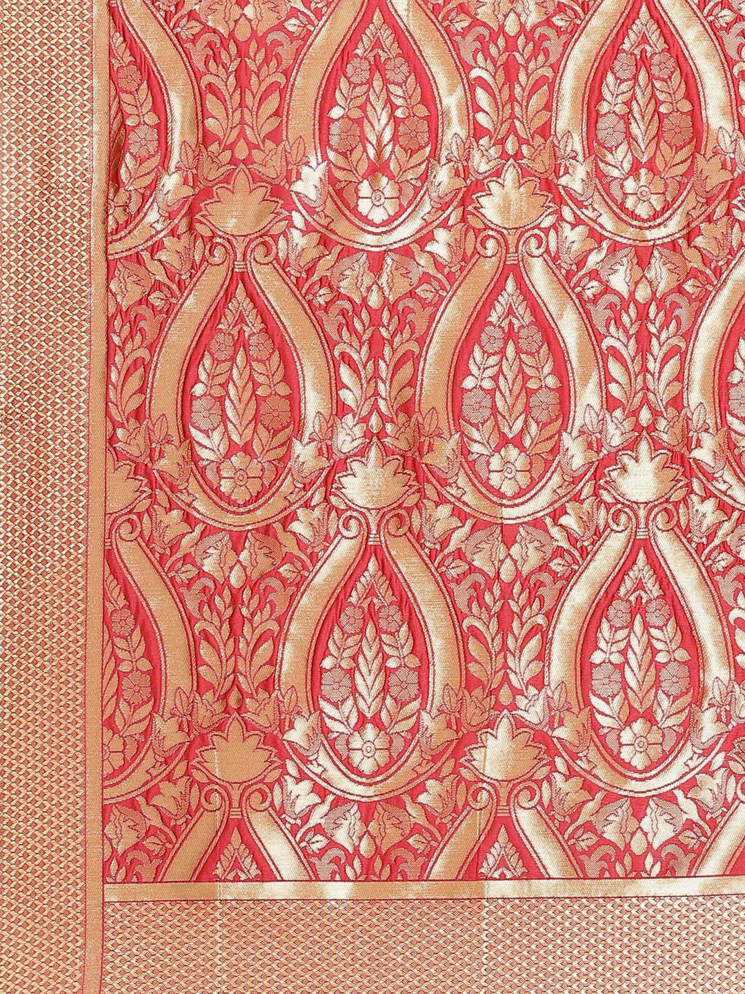 Pink Woven Design Brocade Saree - ShopLibas