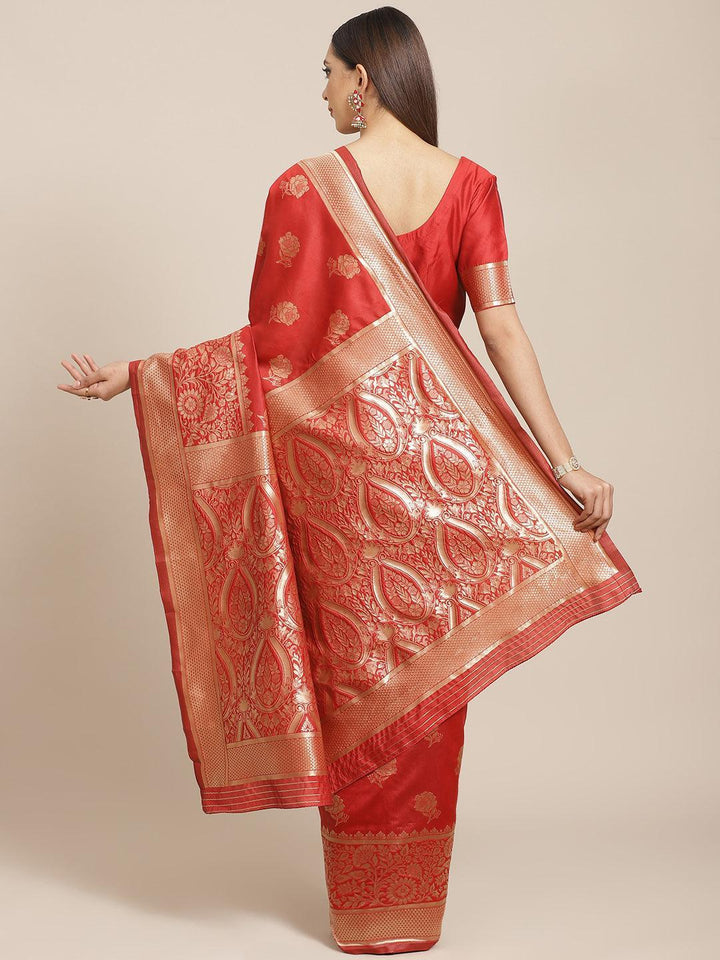 Red Woven Design Brocade Saree