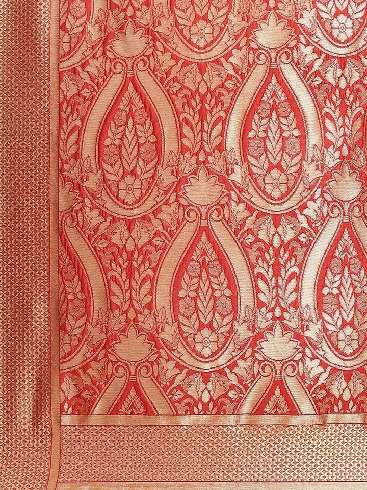 Red Woven Design Brocade Saree