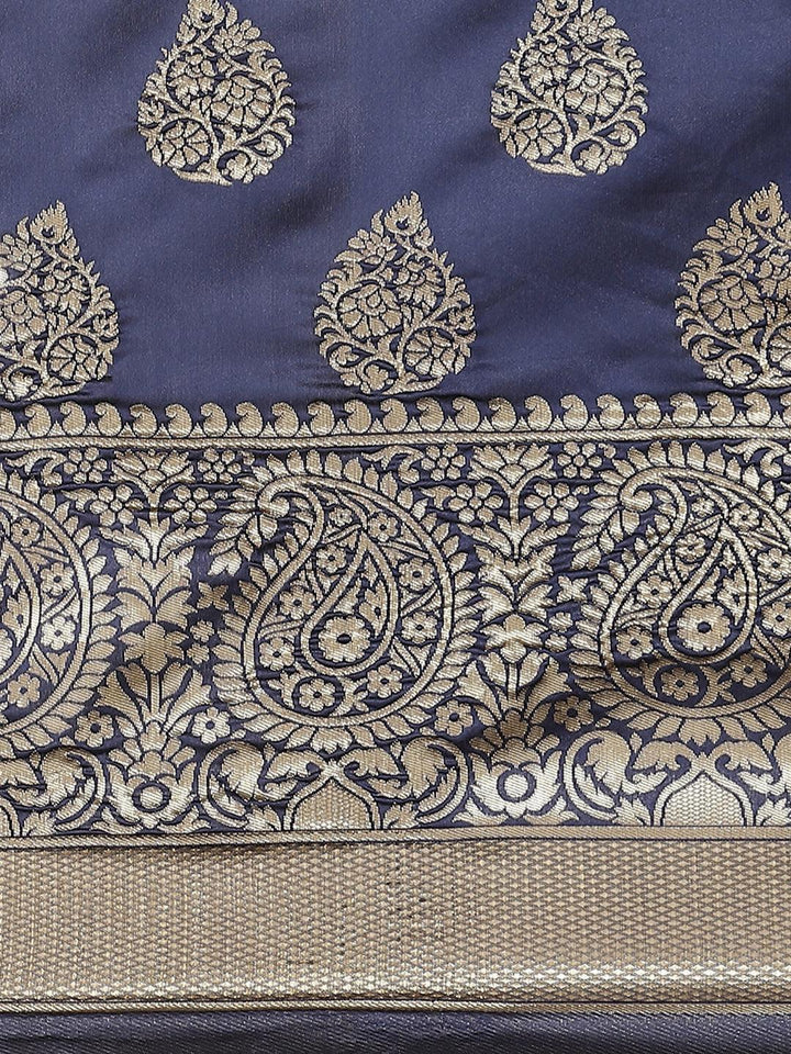 Blue Printed Brocade Saree