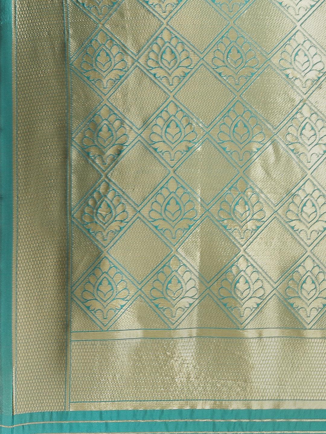 Green Printed Brocade Saree - ShopLibas