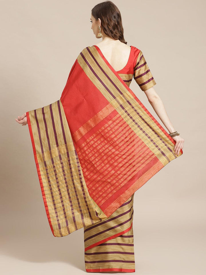 Multicoloured Striped Polyester Silk Saree