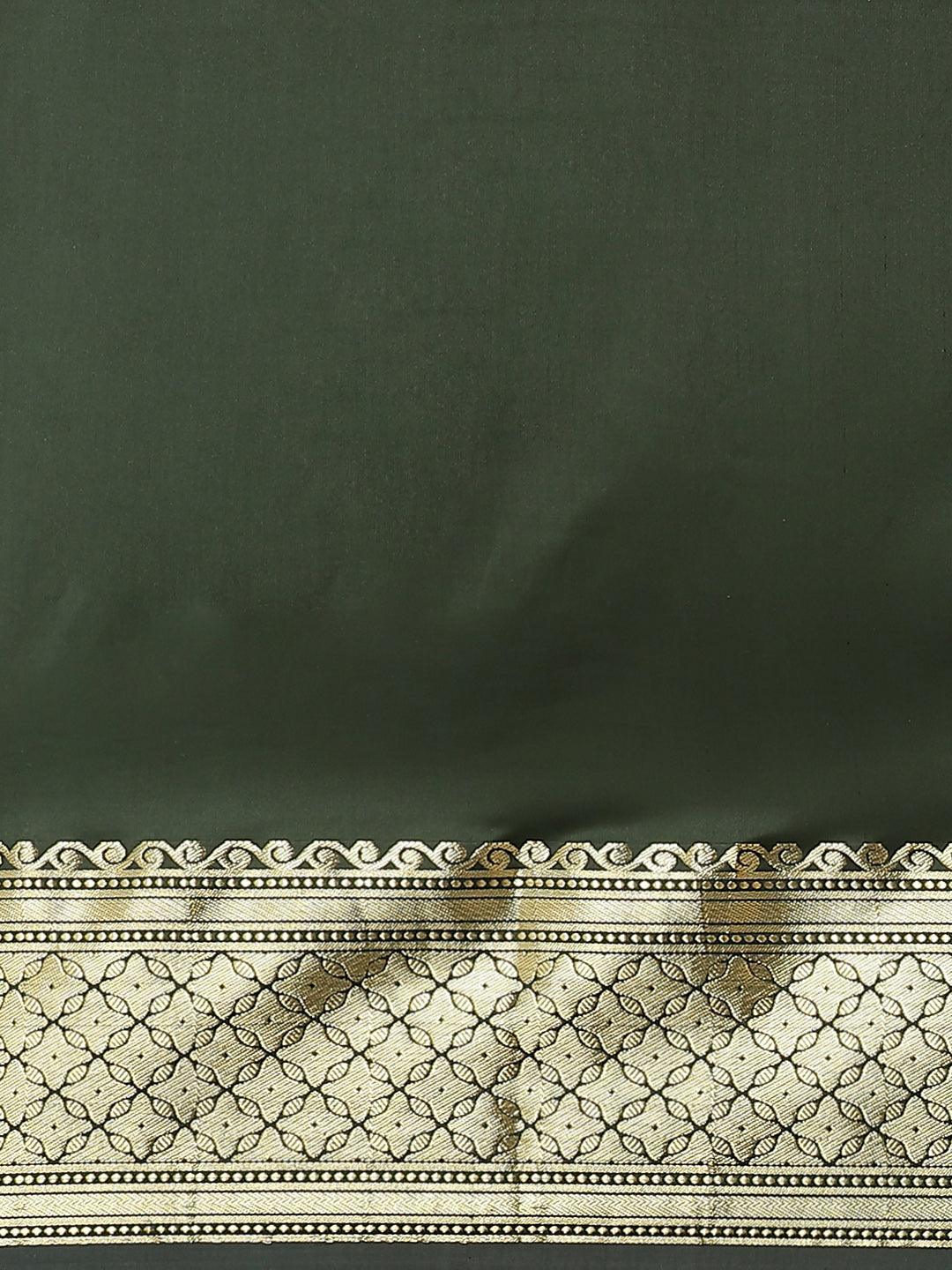 Olive Solid Silk Blend Saree - ShopLibas