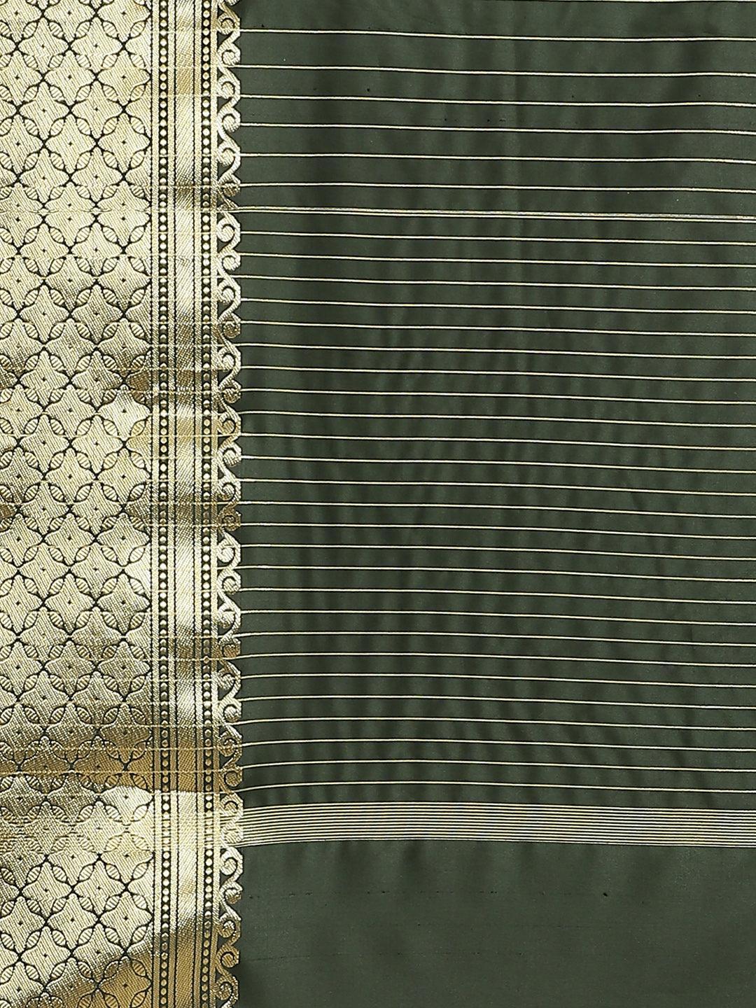 Olive Solid Silk Blend Saree - ShopLibas