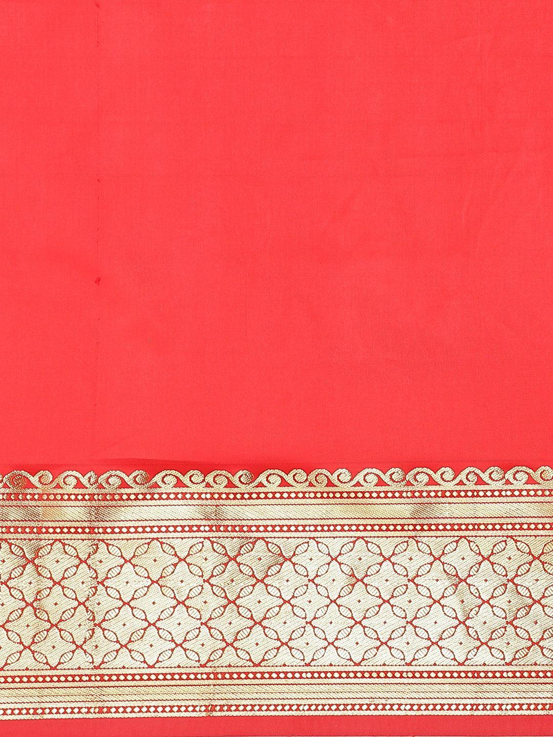 Red Solid Silk Blend Saree - ShopLibas