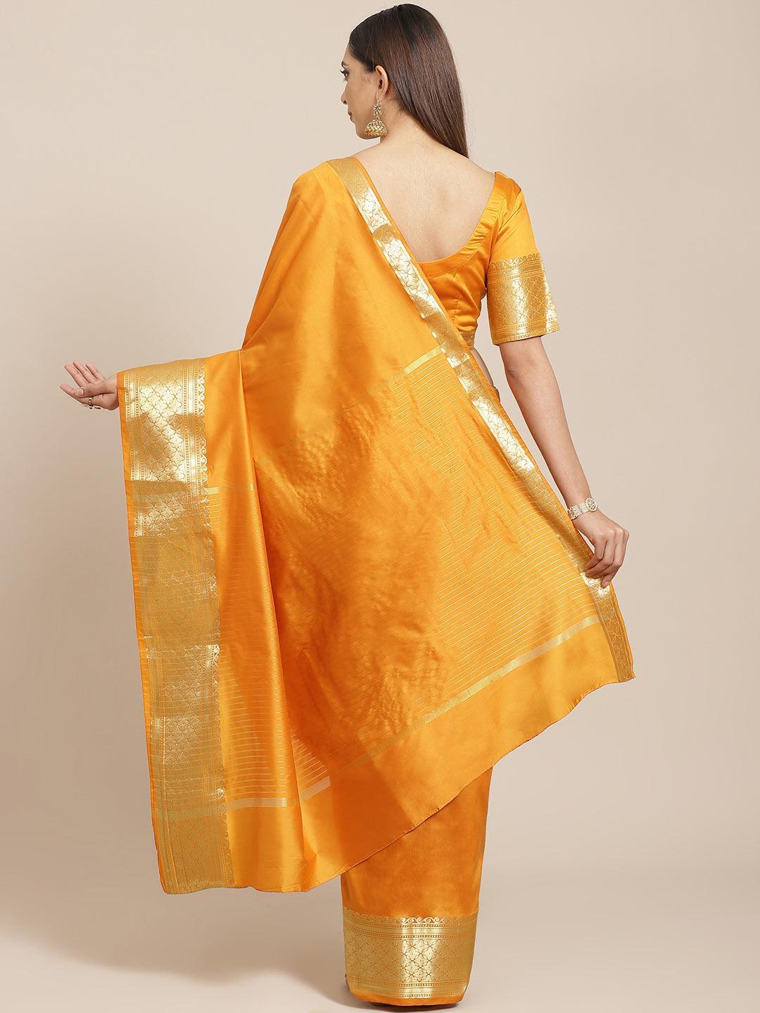Orange Solid Silk Saree - ShopLibas