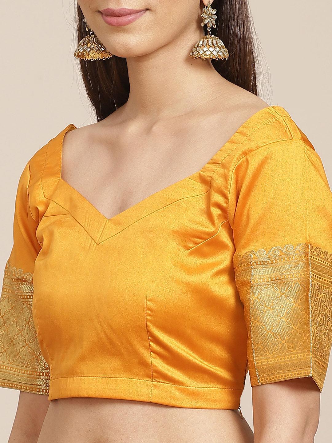 Orange Solid Silk Saree - ShopLibas