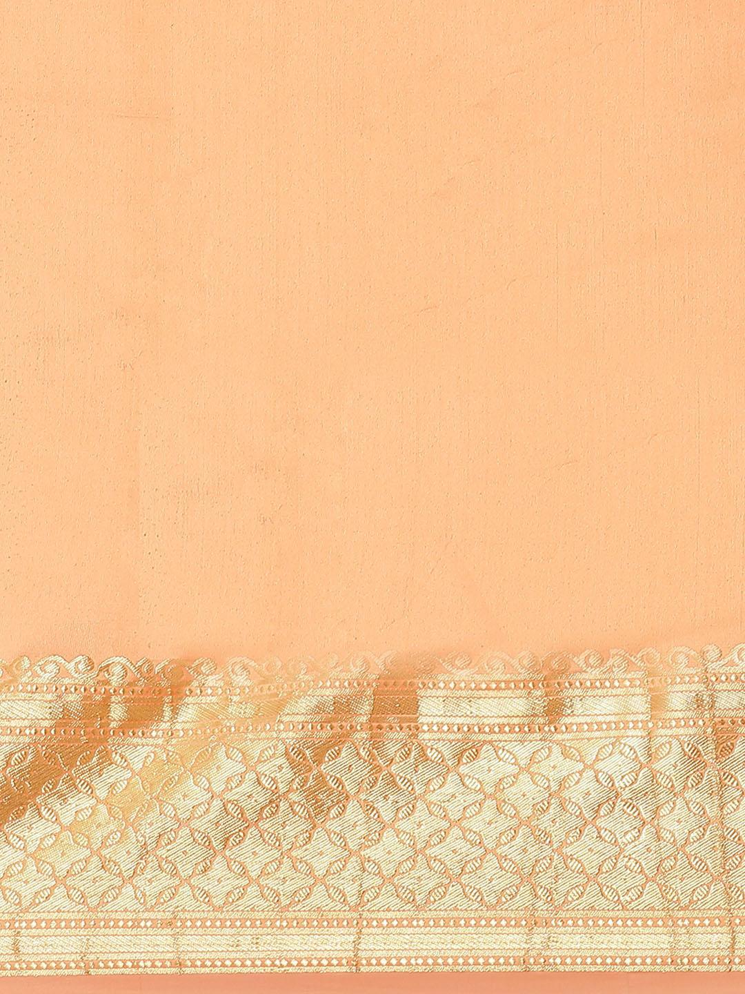 Orange Solid Silk Blend Saree - ShopLibas