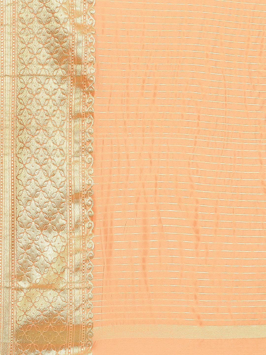 Orange Solid Silk Blend Saree - ShopLibas