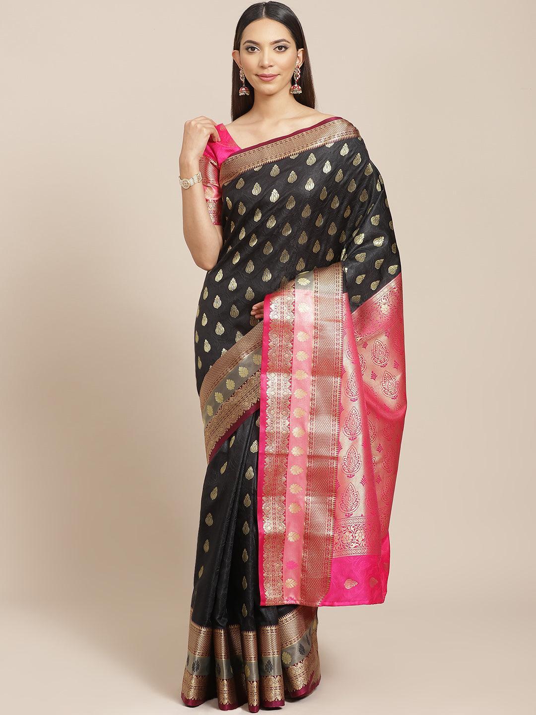 Black Woven Design Brocade Saree - ShopLibas