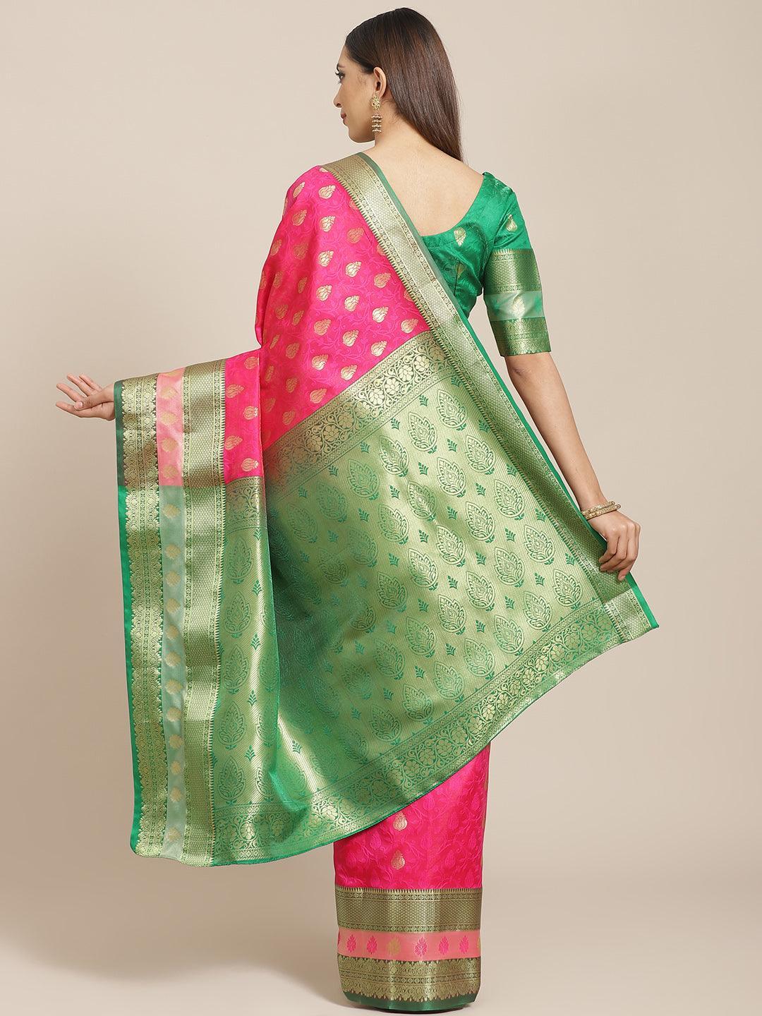 Pink Woven Design Brocade Saree - ShopLibas