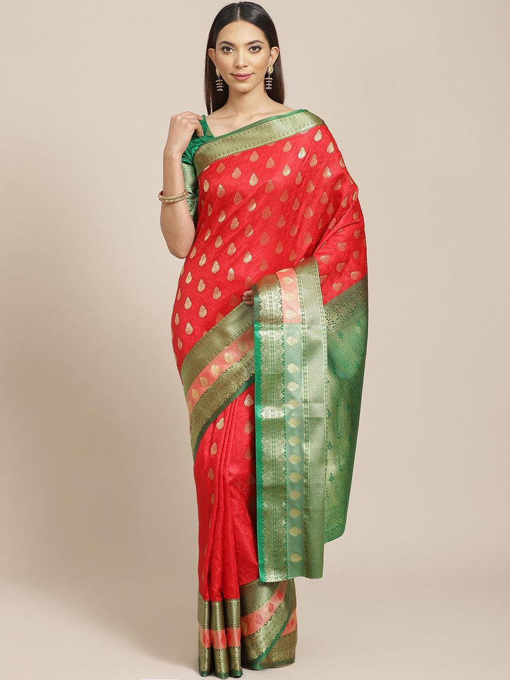 Red Woven Design Brocade Saree