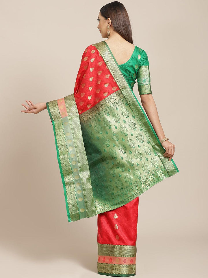 Red Woven Design Brocade Saree