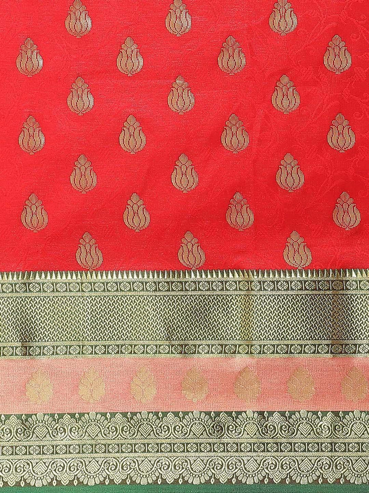 Red Woven Design Brocade Saree