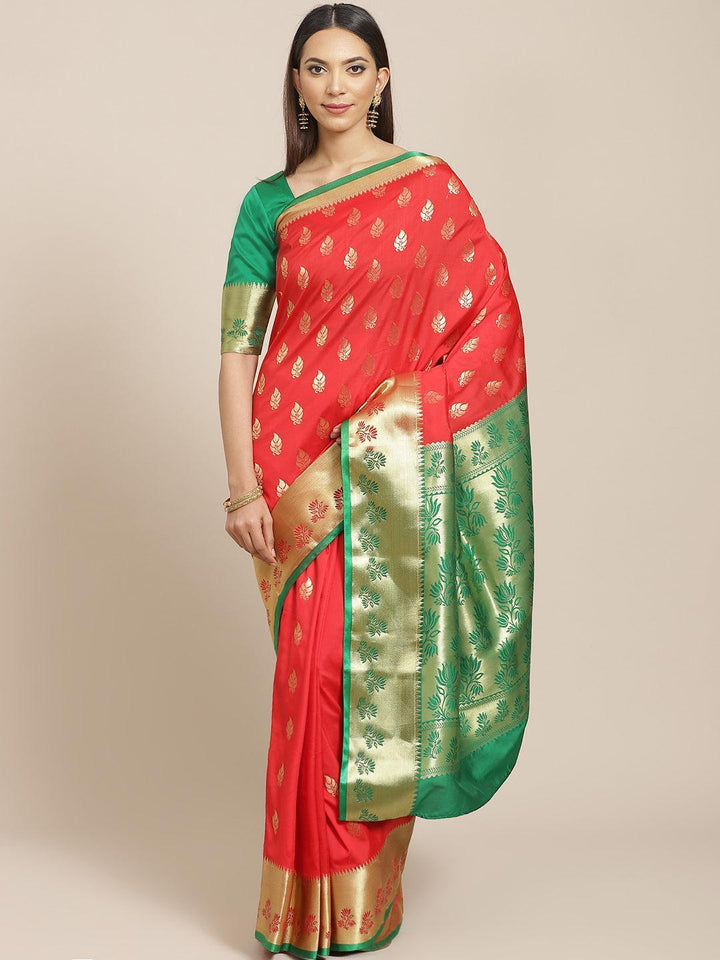 Red Woven Design Brocade Saree