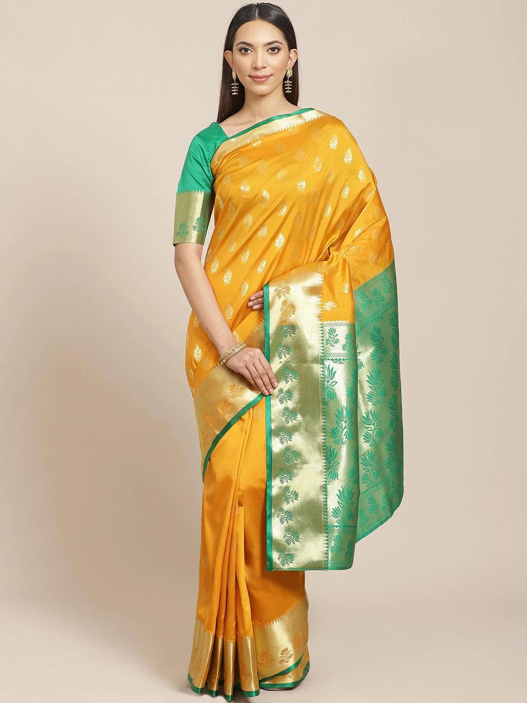 Yellow Woven Design Brocade Saree - ShopLibas