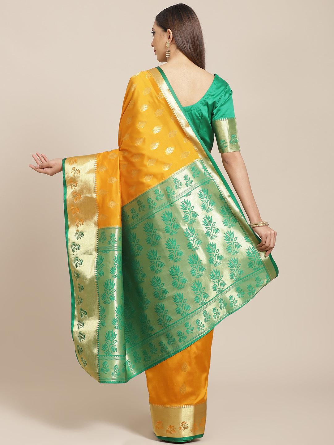 Yellow Woven Design Brocade Saree - ShopLibas